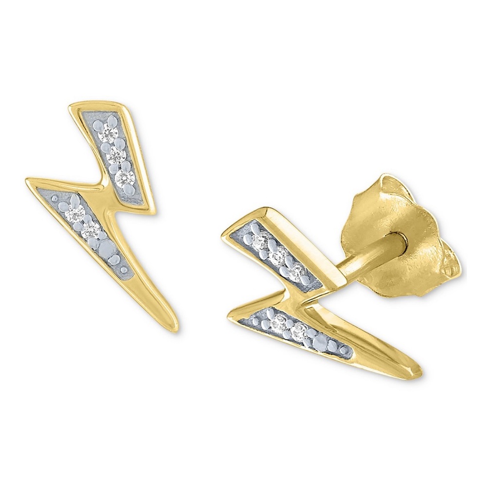 Gold Lightning Bolt Earrings with Sparkling Accents